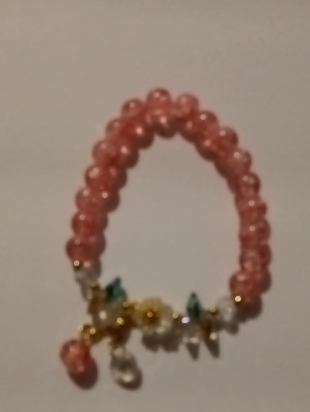 Pink Beaded Charm Bracelet with Gold Accents